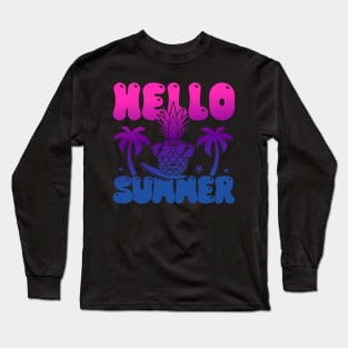 Summer Hello Summer Welcome Pineapple Palm Tree Beach Long Sleeve T-Shirt